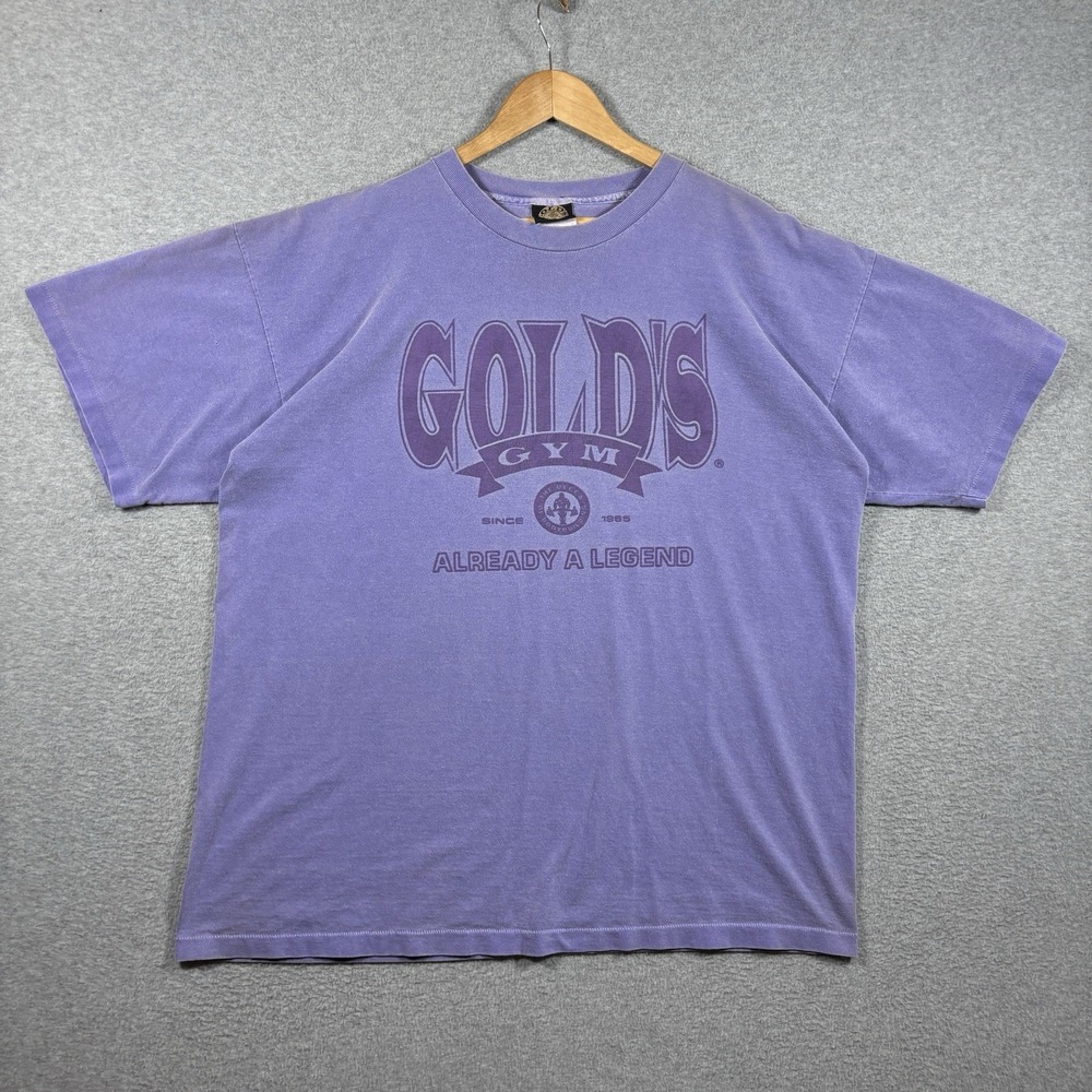โ Vintage 90s Golds Gym Mens XL Purple Faded Made in USA Bodybuilding Mecca Tee